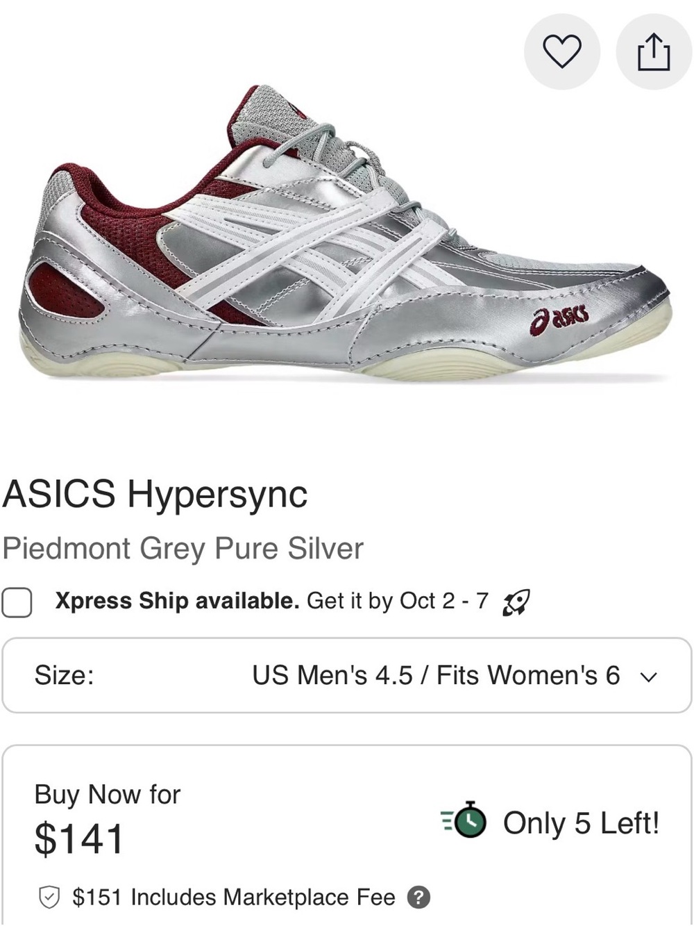 ASICS Women's Silver and Maroon Hypersync Sneakers